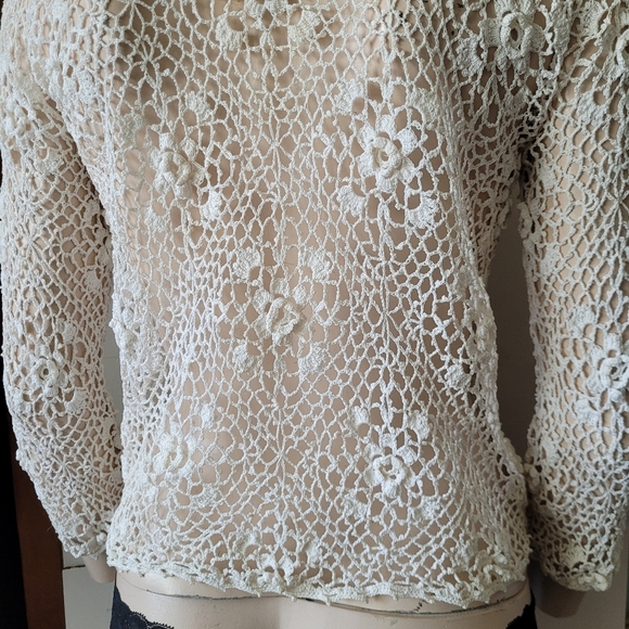 Vintage 60s Elegant Lace Crochet Cardigan Off-white Small - Picture 7 of 13